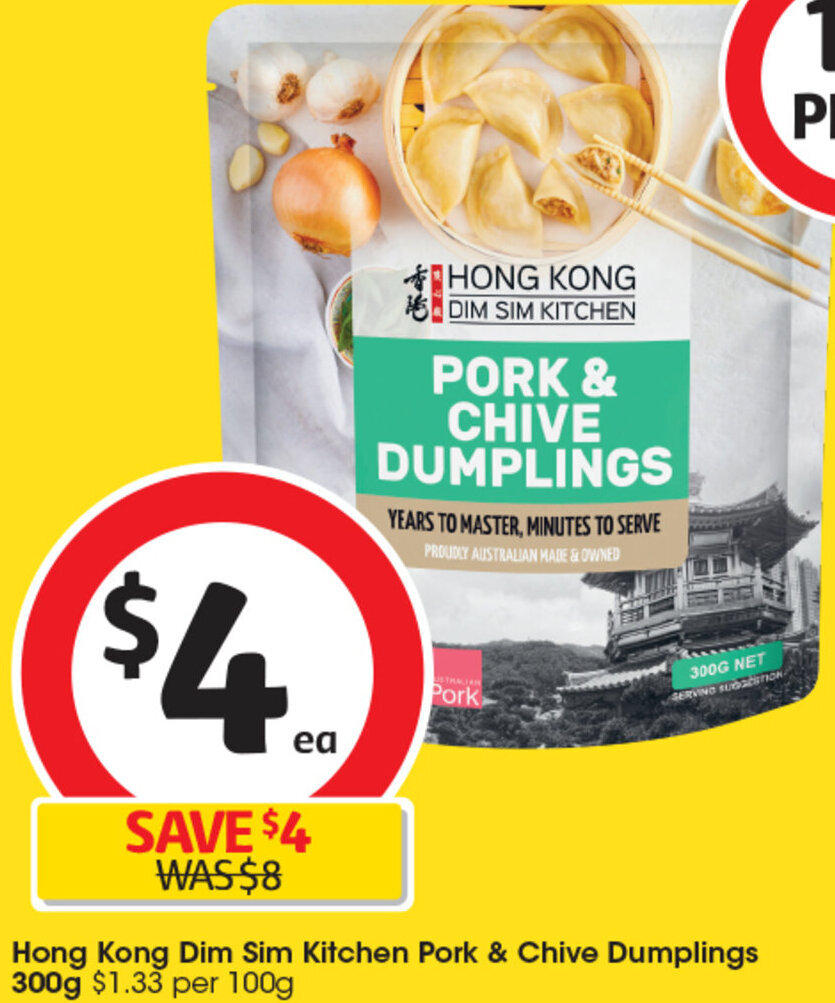 Hong Kong Dim Sim Kitchen Pork & Chive Dumplings 300g offer at Coles