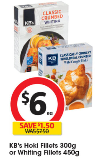 Coles KB's Hoki Fillets 300g or Whiting Fillets 450g offer