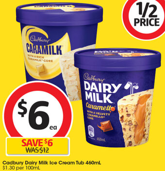 Coles Cadbury Dairy Milk Ice Cream Tub 460mL offer