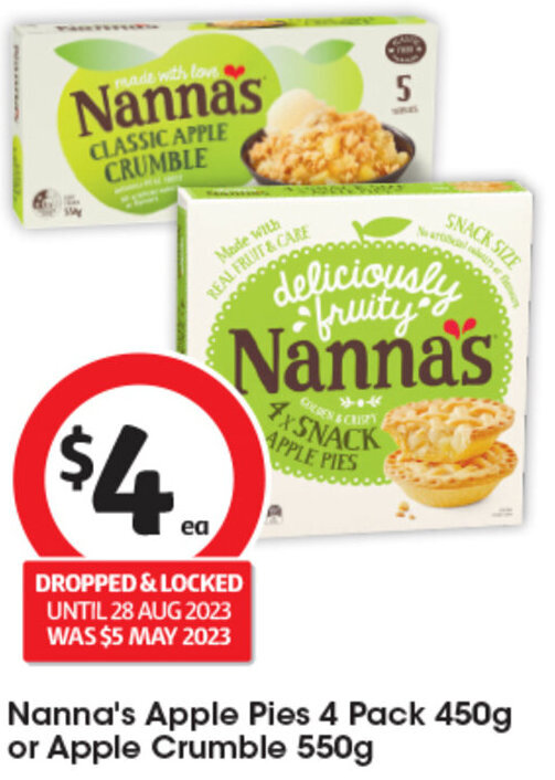 Nanna's Apple Pies 4 Pack 450g or Apple Crumble 550g offer at Coles