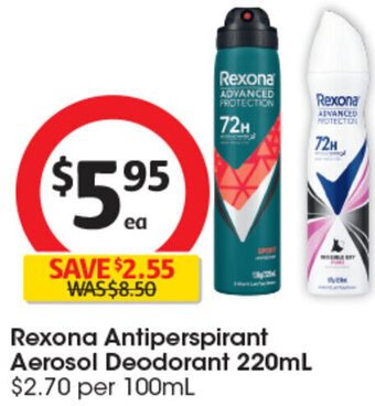 Coles Rexona Antiperspirant Aerosol Deodorant 220mL offer