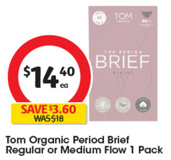 Coles Tom Organic Period Brief Regular or Medium Flow 1 Pack offer