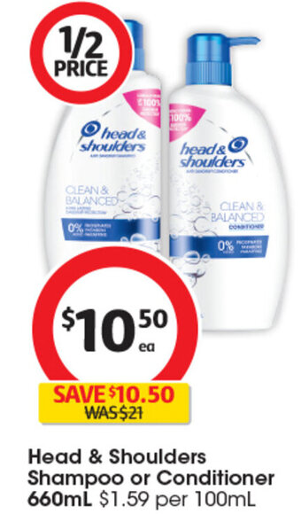 Coles Head & Shoulders Shampoo or Conditioner 660mL offer