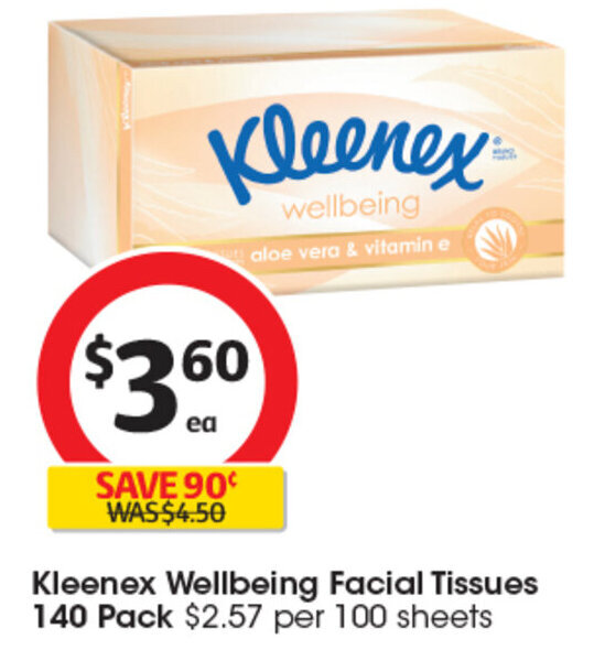 Kleenex Wellbeing Facial Tissues 140 Pack offer at Coles