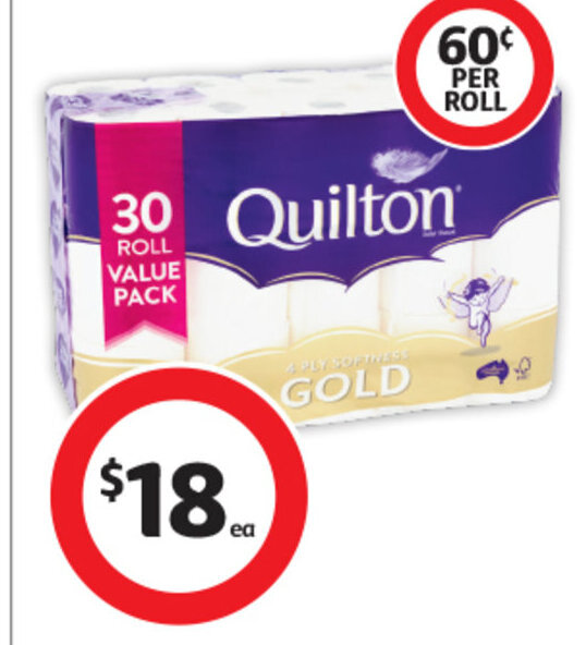 Quilton Gold Toilet Tissue 4 Ply 30 Pack offer at Coles