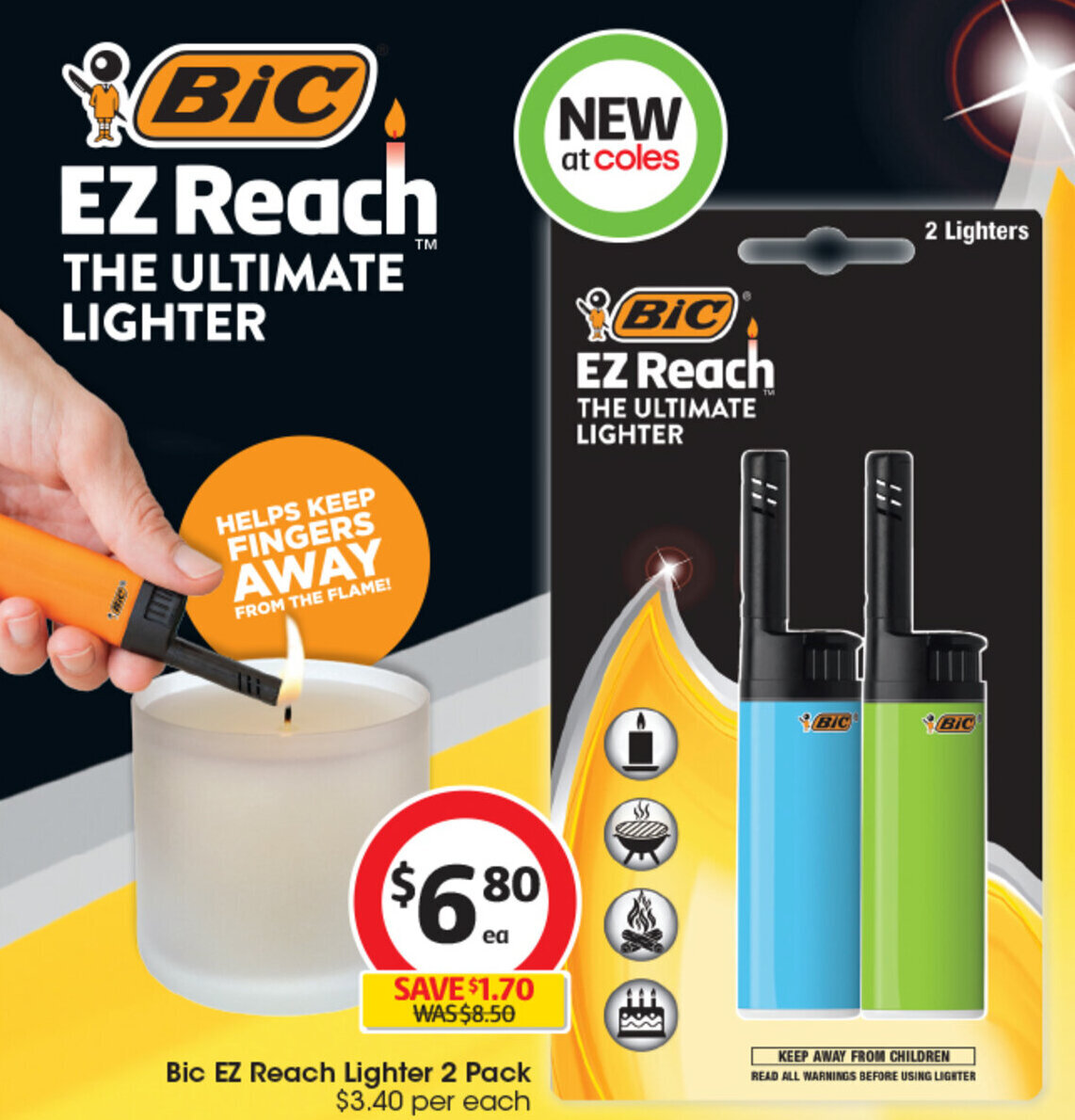 Bic EZ Reach Lighter 2 Pack offer at Coles