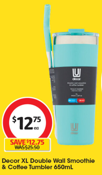 Coles Decor XL Double Wall Smoothie & Coffee Tumbler 650mL offer