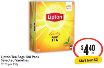 IGA Lipton Tea Bags 100 Pack Selected Varieties offer