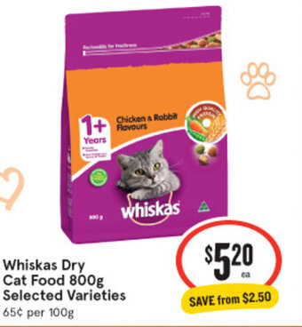 IGA Whiskas Dry Cat Food 800g Selected Varieties offer