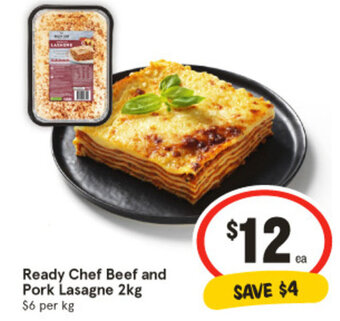 IGA Ready Chef Beef and Pork Lasagne 2kg offer