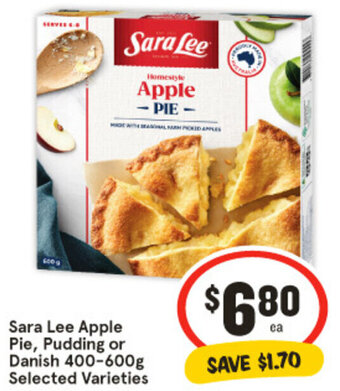 IGA Sara Lee Apple Pie, Pudding or Danish 400-600g , Selected Varieties offer