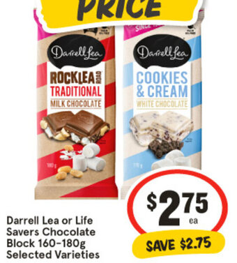 IGA Darrell Lea or Life Savers Chocolate Block 160-180g Selected Varieties offer
