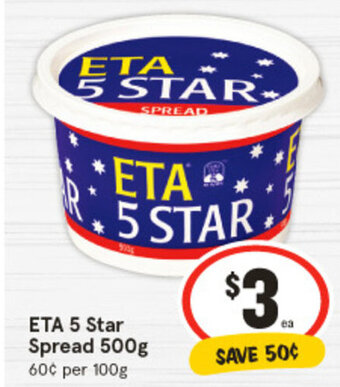 IGA ETA 5 Star Spread 500g offer