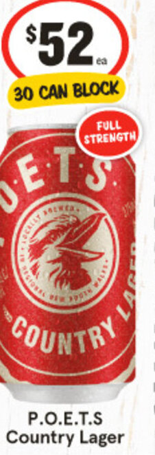 IGA P.O.E.T.S Country Lager offer