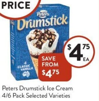 Foodworks Peters Drumstick Ice Cream 4/6 Pack Selected Varieties offer