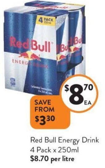 Foodworks Red Bull Energy Drink 4 Pack x 250ml offer