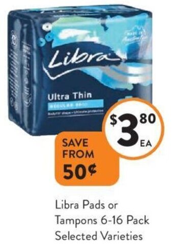 Foodworks Libra Pads or Tampons 6-16 Pack Selected Varieties offer