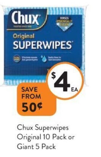 Foodworks Chux Superwipes Original 10 Pack or Giant 5 Pack offer