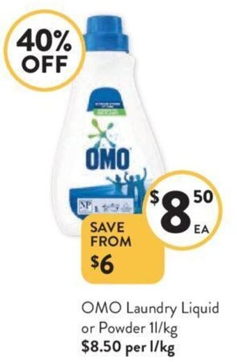 Foodworks OMO Laundry Liquid or Powder 11/kg offer