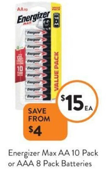 Foodworks Energizer Max AA 10 Pack or AAA 8 Pack Batteries offer