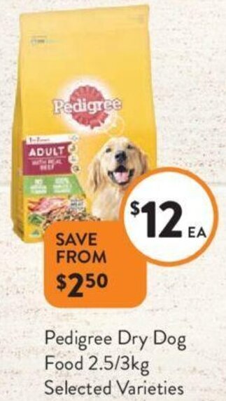 Foodworks Pedigree Dry Dog Food 2.5/3kg Selected Varieties offer