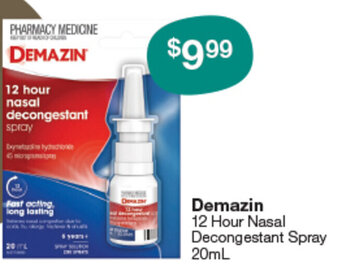 Pharmacy Best Buys Demazin 12 hour nasal decongestant spray 20ml offer