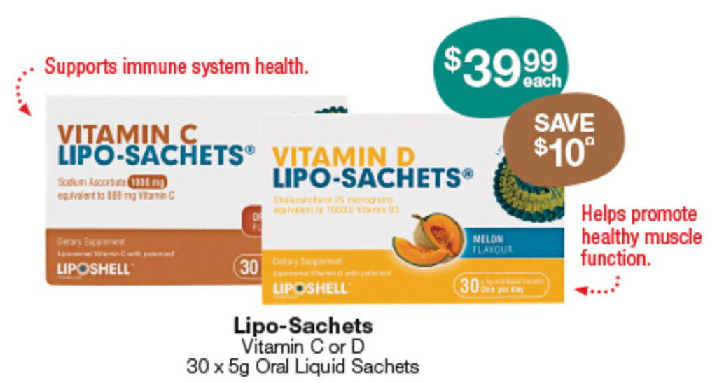 LipoSachets Vitamin C or D 30 x 5g Oral Liquid Sachets offer at