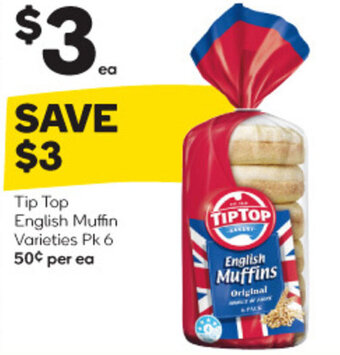 Tip Top English Muffin Varieties Pk 6