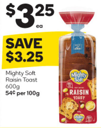 Woolworths Mighty Soft Raisin Toast 600g offer
