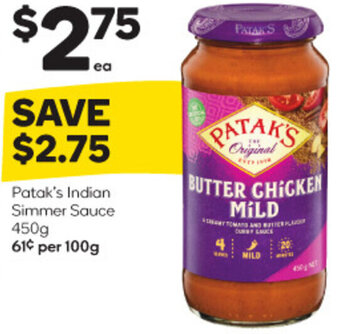 Woolworths Patak's Indian Simmer Sauce 450g offer