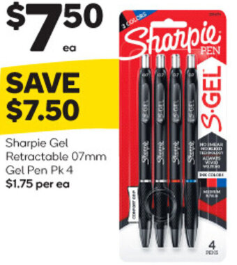 Woolworths Sharpie Gel Retractable 07mm Gel Pen Pk 4 offer