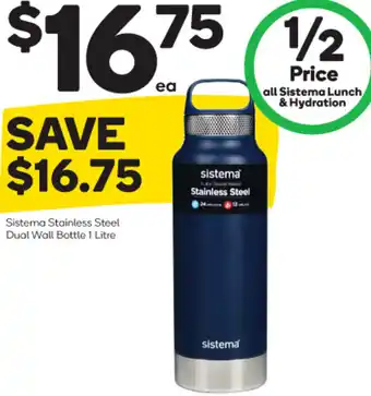 Woolworths Sistema Stainless Steel Dual Wall Bottle 1 Litre offer