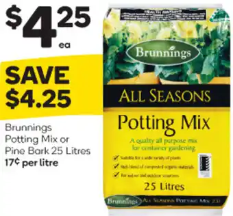 Woolworths Brunnings Potting Mix or Pine Bark 25 Litres offer