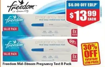 Chemist Warehouse Freedom Mid-Stream Pregnancy Test 8 Pack offer