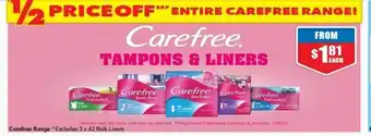 Chemist Warehouse Carefree Tampons & Liners offer