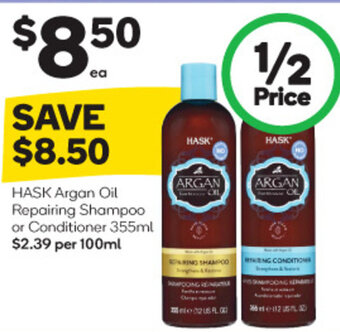 Woolworths HASK Argan Oil Repairing Shampoo or Conditioner 355ml offer