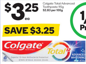 Woolworths Colgate Total Advanced Toothpaste 115g offer