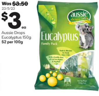 Woolworths Aussie Drops Eucalyptus 150g offer