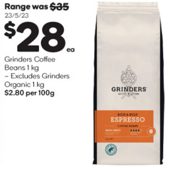 Grinders Coffee Beans 1 kg offer at Woolworths
