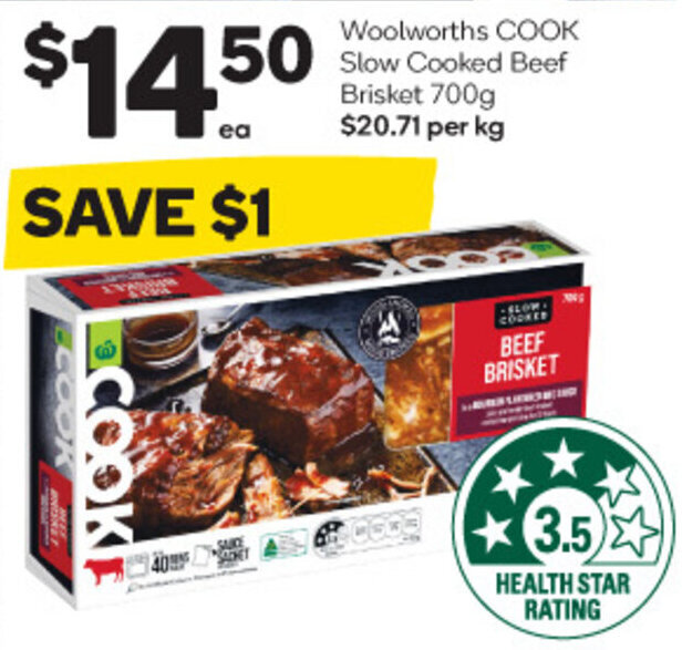 Woolworths COOK Slow Cooked Beef Brisket 700g offer at Woolworths