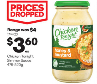 Woolworths Chicken Tonight Simmer Sauce 475-520g offer