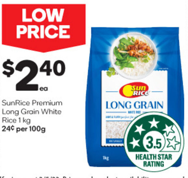 SunRice Premium Long Grain White Rice 1 kg offer at Woolworths