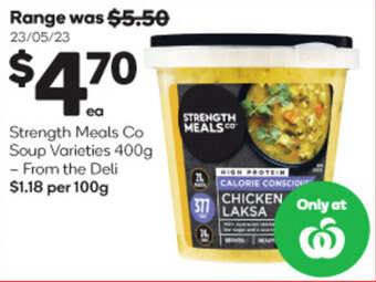 Woolworths Strength Meals Co Soup Varieties 400g offer