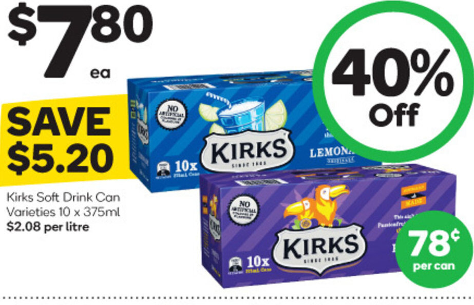 Kirks Soft Drink Can Varieties 10 x 375ml offer at Woolworths