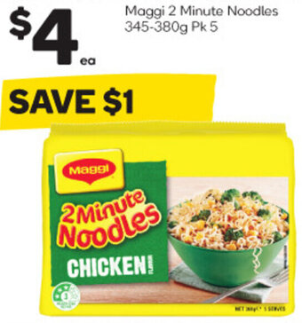 Woolworths Maggi 2 Minute Noodles 345-380g Pk 5 offer