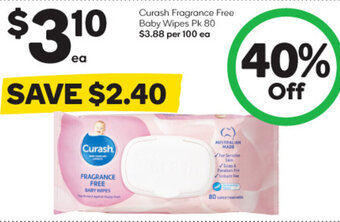 Woolworths Curash Fragrance Free Baby Wipes Pk 80 offer