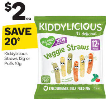 Woolworths Kiddylicious Straws 12g or Puffs 10g offer