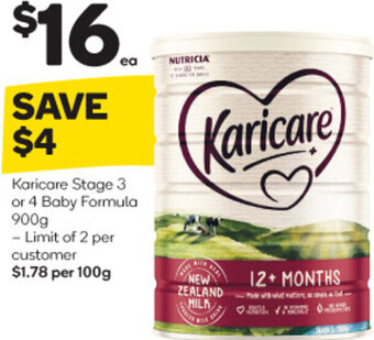 Woolworths Karicare Stage 3 or 4 Baby Formula 900g offer