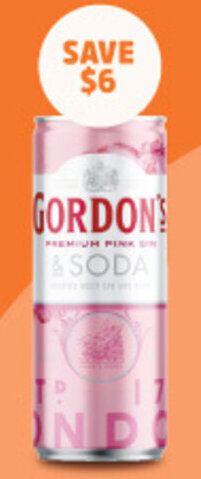 Woolworths Gordon's Pink Gin & Soda Cans | 4x250ml offer