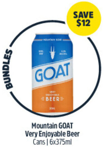 Woolworths Mountain GOAT Very Enjoyable Beer Cans | 6x375ml offer